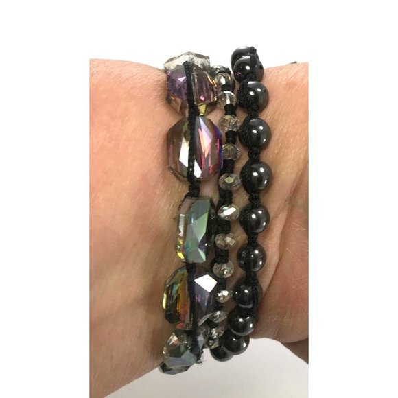 Handmade Multi Wrap Bracelet with Hematite and Large and Small AB Crystal Beads - Picture 1 of 8